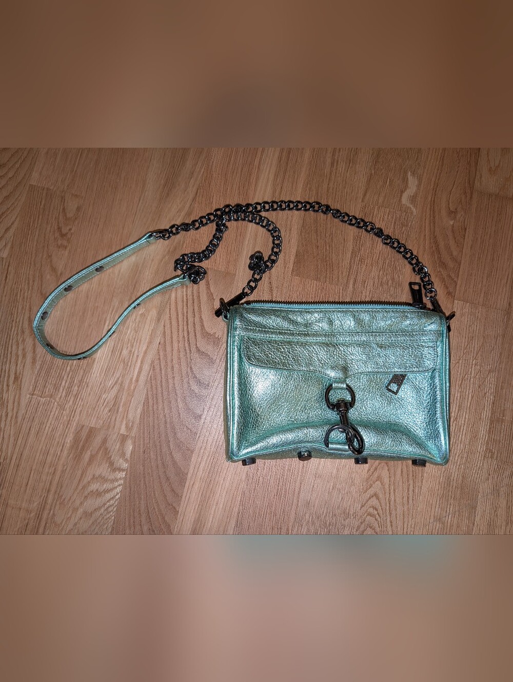 Rebecca Minkoff Metallic Teal Leather Crossbody with Chain Strap